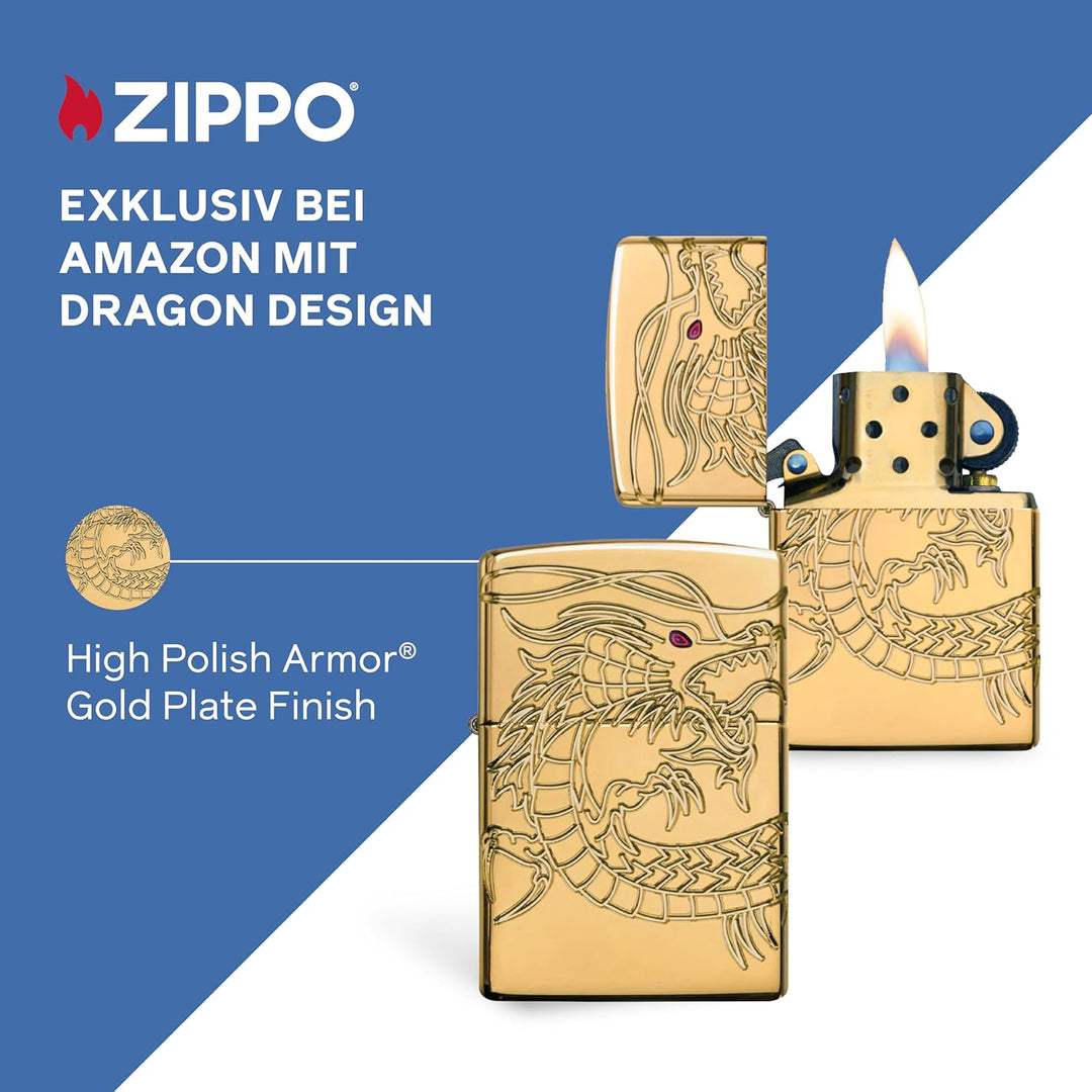 Zippo 60000685 Jim Beam Feuerzeug, Chrom, Armor High polish Gold Plate with Epoxy Inlay (Dragon Mult