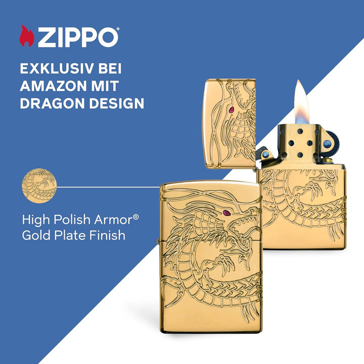 Zippo 60000685 Jim Beam Feuerzeug, Chrom, Armor High polish Gold Plate with Epoxy Inlay (Dragon Mult
