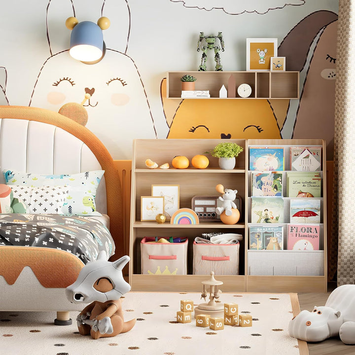 Garden 4 you Kinderregal,Bücherregal Kinder,Kinderregal mit 4 Ablage und 3 offenen Fächern,Bücherreg