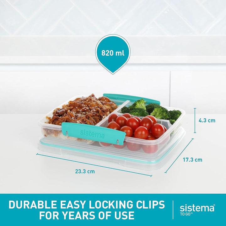 Sistema TO GO-Brotdosen mit Fächern zum Portionieren | 820ml Lunchbox mit stapelbarem Design und Cli