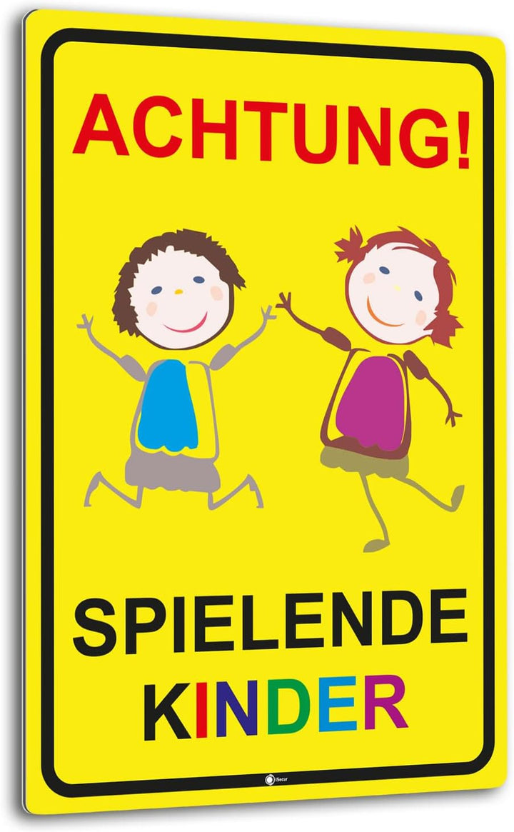 XXL Warnschild I Achtung Spielende-Kinder I Aluverbund-Schild I 40 x 60 cm gross I 3 mm Stark I Wett