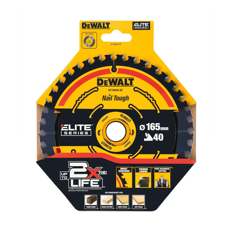 Dewalt Elite Kreissägeblatt DT10640 (Sägeblatt-ø 165/20 mm, Schnittbreite: 1,65 mm, 40 Zähne, Zahnge