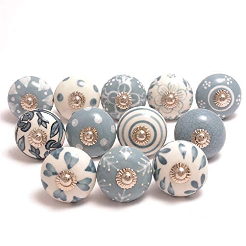 The Boho Street Hochwertige Keramik-Türgriffe - Verschiedene 12 Keramikknöpfe in Grau und Weiss, gem