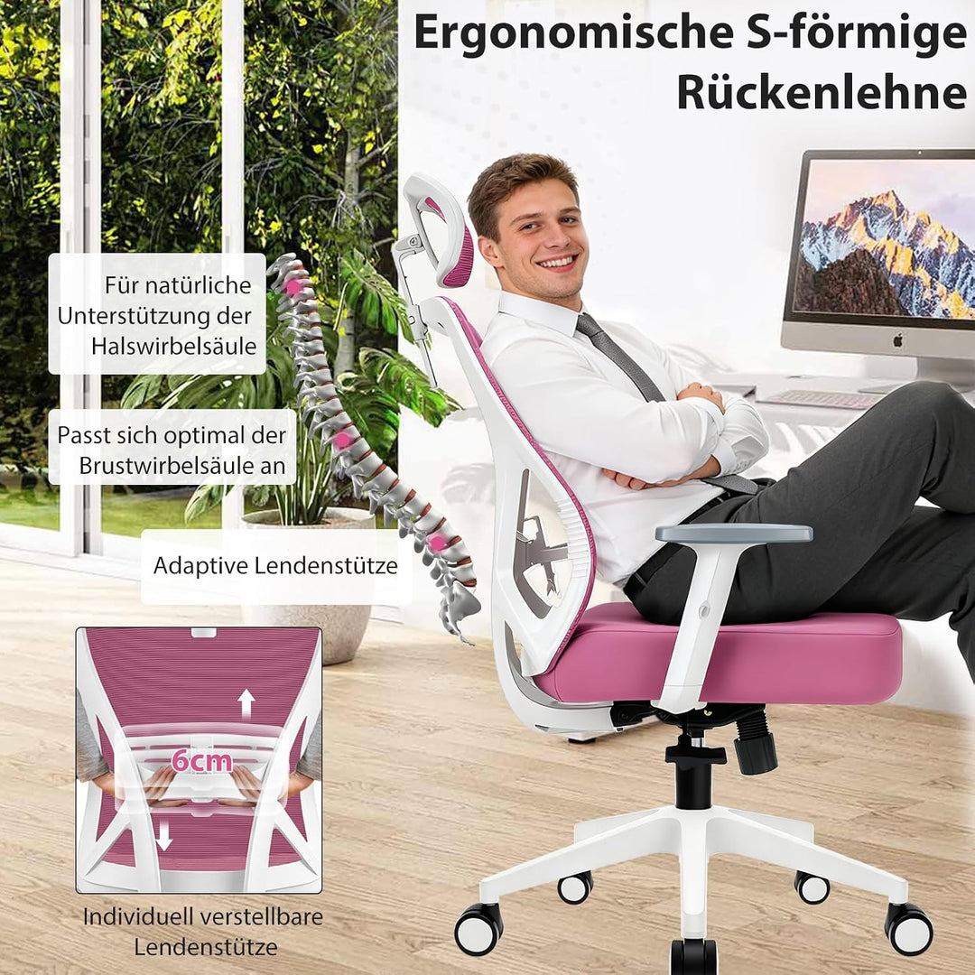 Bürostuhl ergonomisch, Schreibtischstuhl mit Kopfstütze, Lordosenstütze und höhenverstellbaren Armle