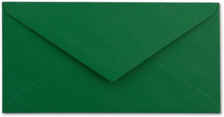 100 Brief-Umschläge DIN Lang - Dunkel-Grün mit Silber-Metallic Innen-Futter - 110 x 220 mm - Nasskle