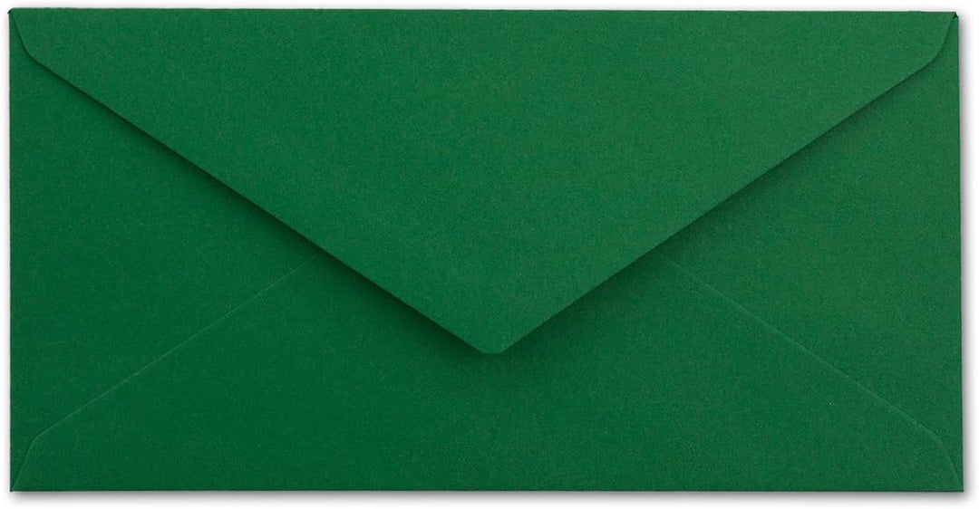 75 Brief-Umschläge DIN Lang - Dunkelgrün mit Gold-Metallic Innen-Futter - 110 x 220 mm - Nassklebung