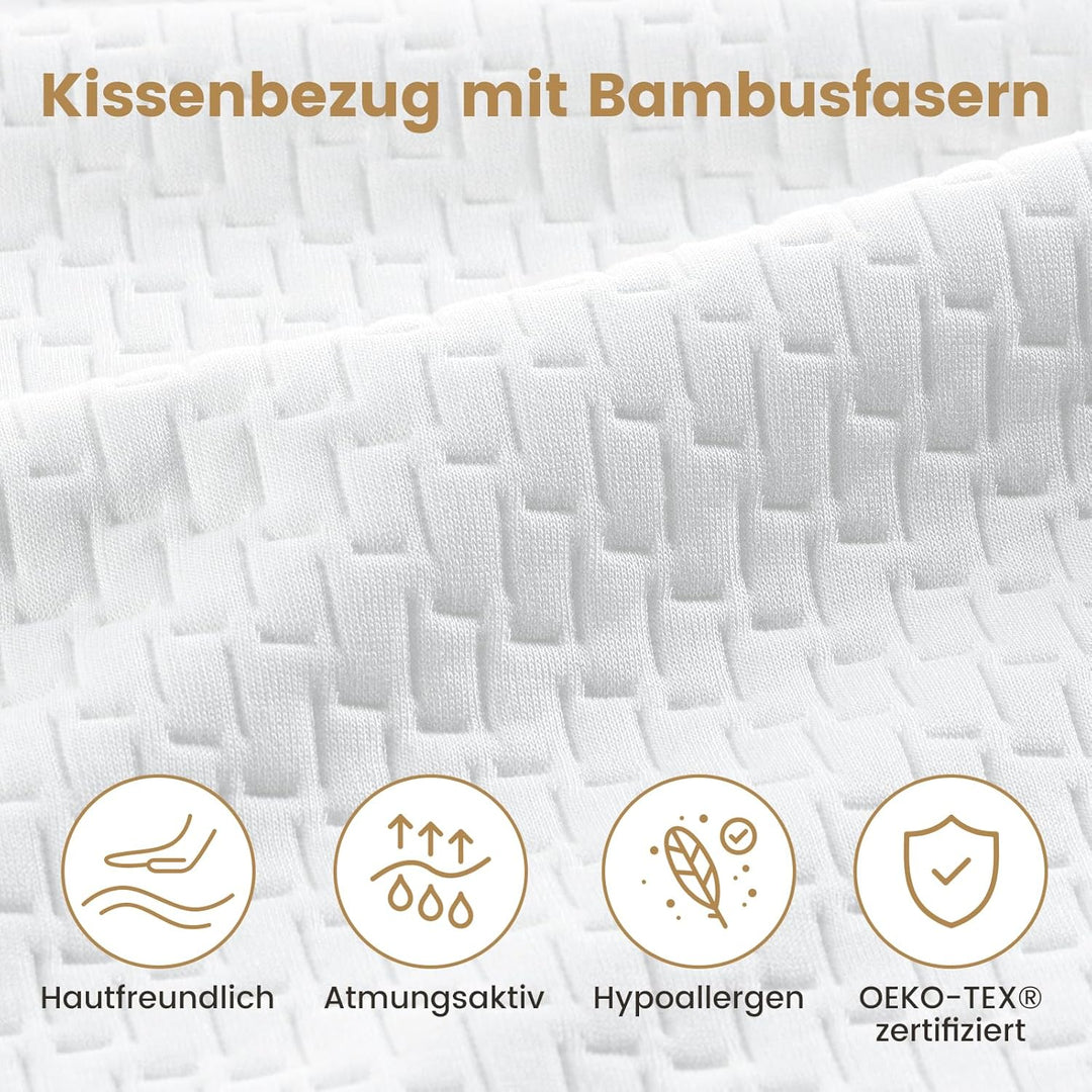 BedStory Kopfkissen 40x80 2er Set mit abziehbarem Bambusfasern Bezug, Antimilben und antibakteriell