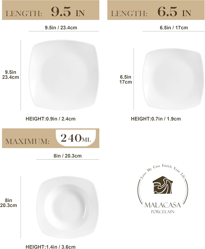 MALACASA, Serie Julia, 18 Teilig Set KLEIN Tafelservice 6 Personen Porzellan Teller Set, Geschirrset