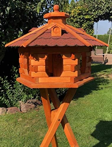 Sechseck-Vogelhaus XL, Holz-Futterhäuschen Mit Ständer In Rot-Braun Grösse XL mit Ständer Rot - Brau