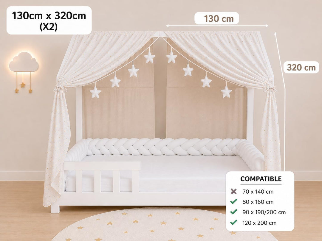 YellowNest Hausbett Himmel (2er Pack) - 100% Baumwolle - Betthimmel Hausbett aus Musselin (2er Pack)