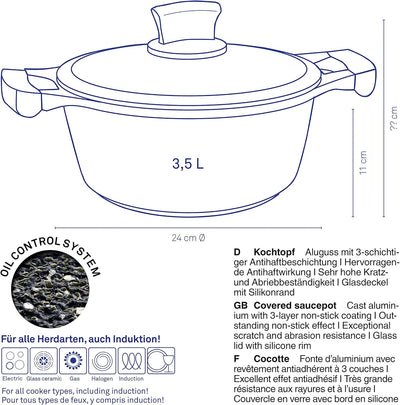 Kela 12219 Kochtopf mit Glasdeckel, Antihaftbeschichtung, Aluminium, Induktionsgeeignet, 3,5 Liter,