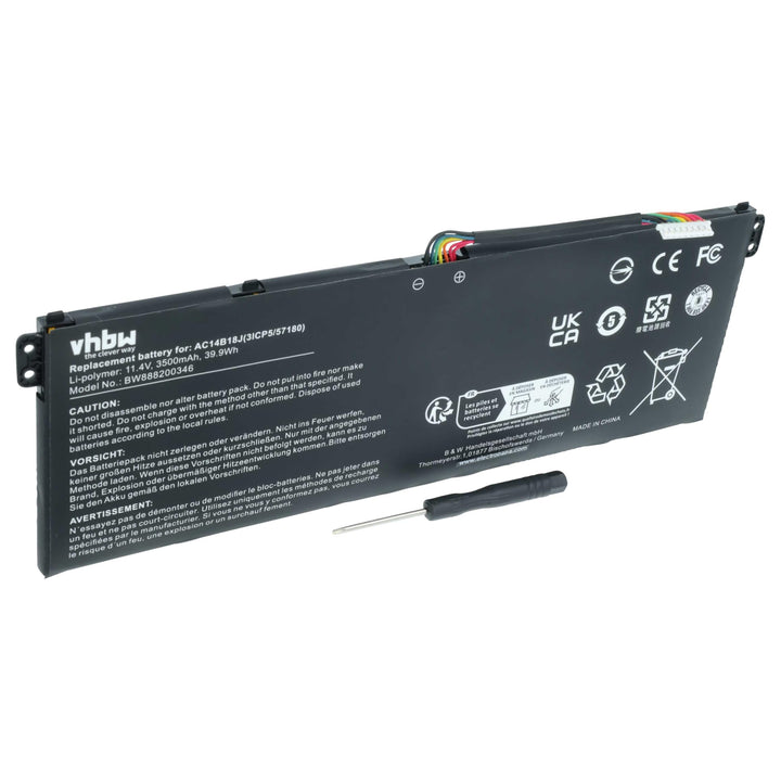 vhbw Akku kompatibel mit Acer Aspire 3 A315-55G-541R, 3 A315-55G-54V9 Notebook (3500mAh, 11,4V, Li-P