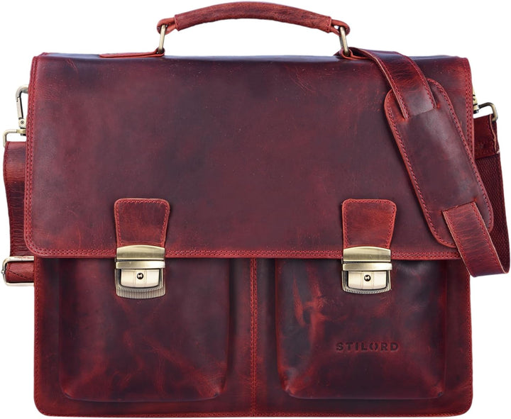 STILORD 'Tiberius' Retro Aktentasche Leder Businesstasche zum Umhängen DIN A4 Dokumententasche mit S