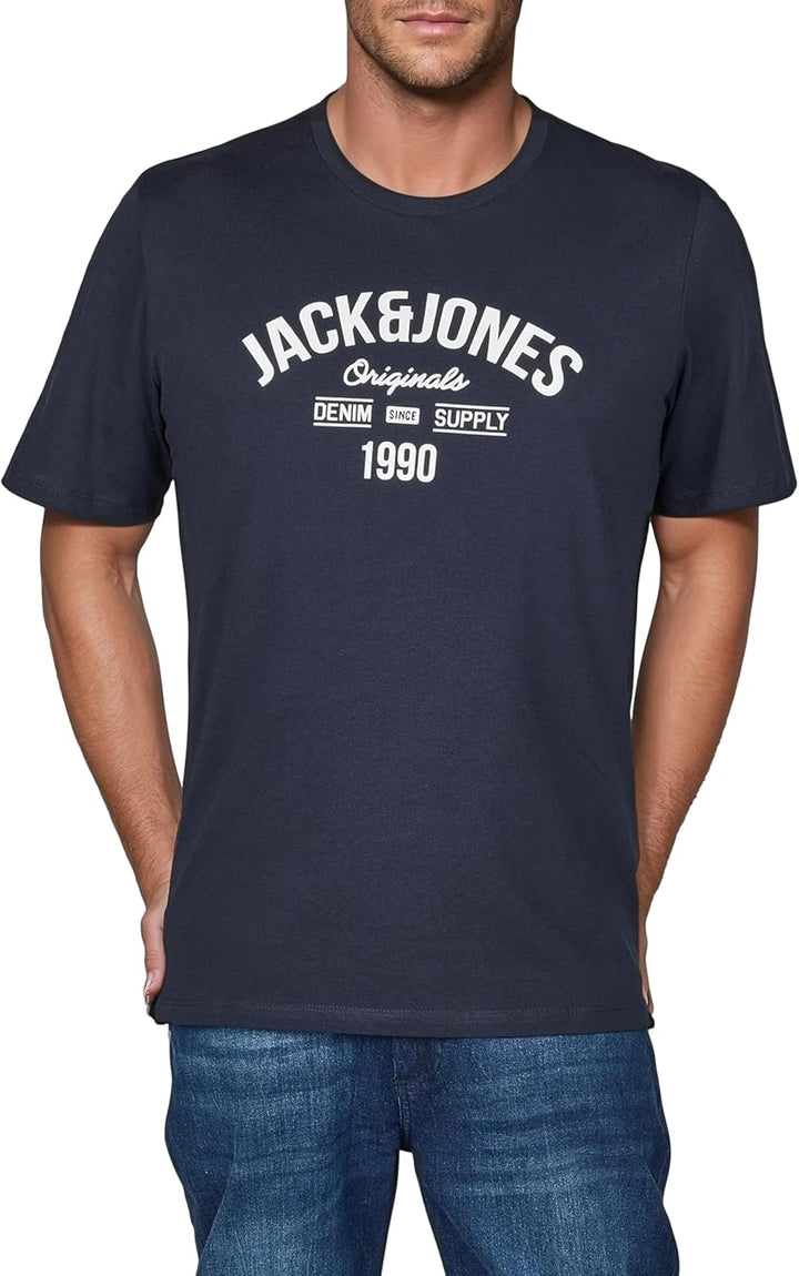 JACK & JONES JJLINO T-Shirt 4er Pack Rundhals Kurzarm Shirt Regular Fit Print Sommer 100% Baumwolle