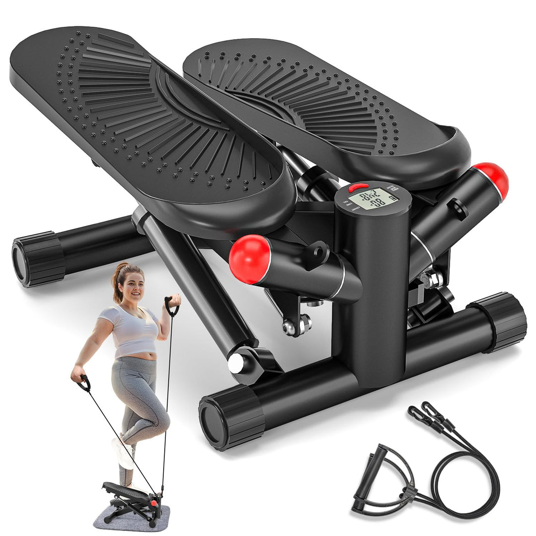Mini Stepper für Zuhause mit Power Ropes, Höhenverstellbar Up-Down Swing Stepper mit LCD-Monitor, Ho