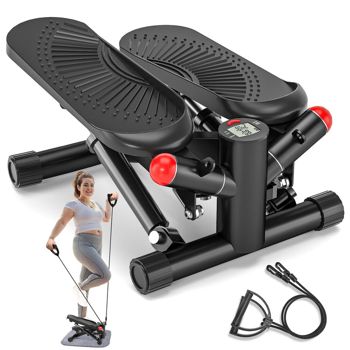 Mini Stepper für Zuhause mit Power Ropes, Höhenverstellbar Up-Down Swing Stepper mit LCD-Monitor, Ho