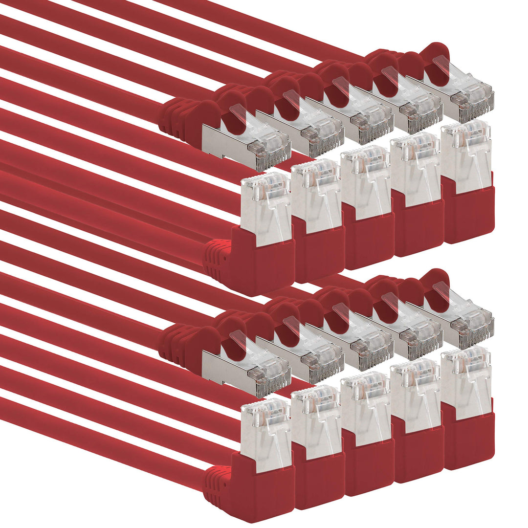 1aTTack.de 366254 Cat.6 Netzwerkkabel Winkel 90 Grad 7,5m - rot - 10 Stück - Cat6 Patchkabel (SFTP P