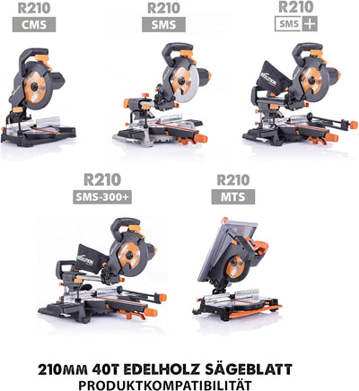 Evolution FW210TCT-40 - 210 mm feines Holzsägeblatt - Hartmetallbestücktes Sägeblatt mit 40 Zähnen l