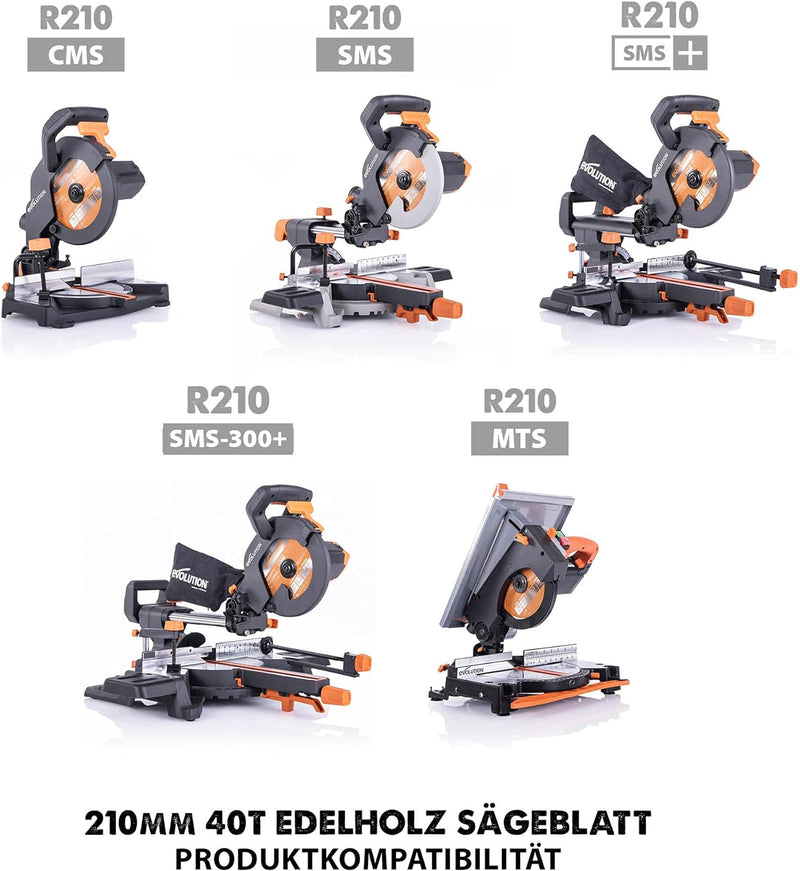 Evolution FW210TCT-40 - 210 mm feines Holzsägeblatt - Hartmetallbestücktes Sägeblatt mit 40 Zähnen l