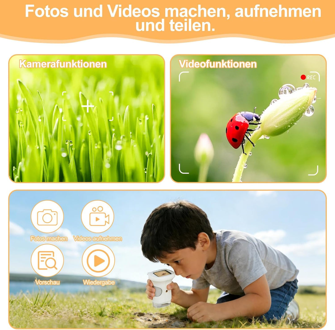 Handmikroskop für Kinder - 1080P HD 2.0" Bildschirm Mikroskop, Mini Tragbare Digitales Mikroskop mit