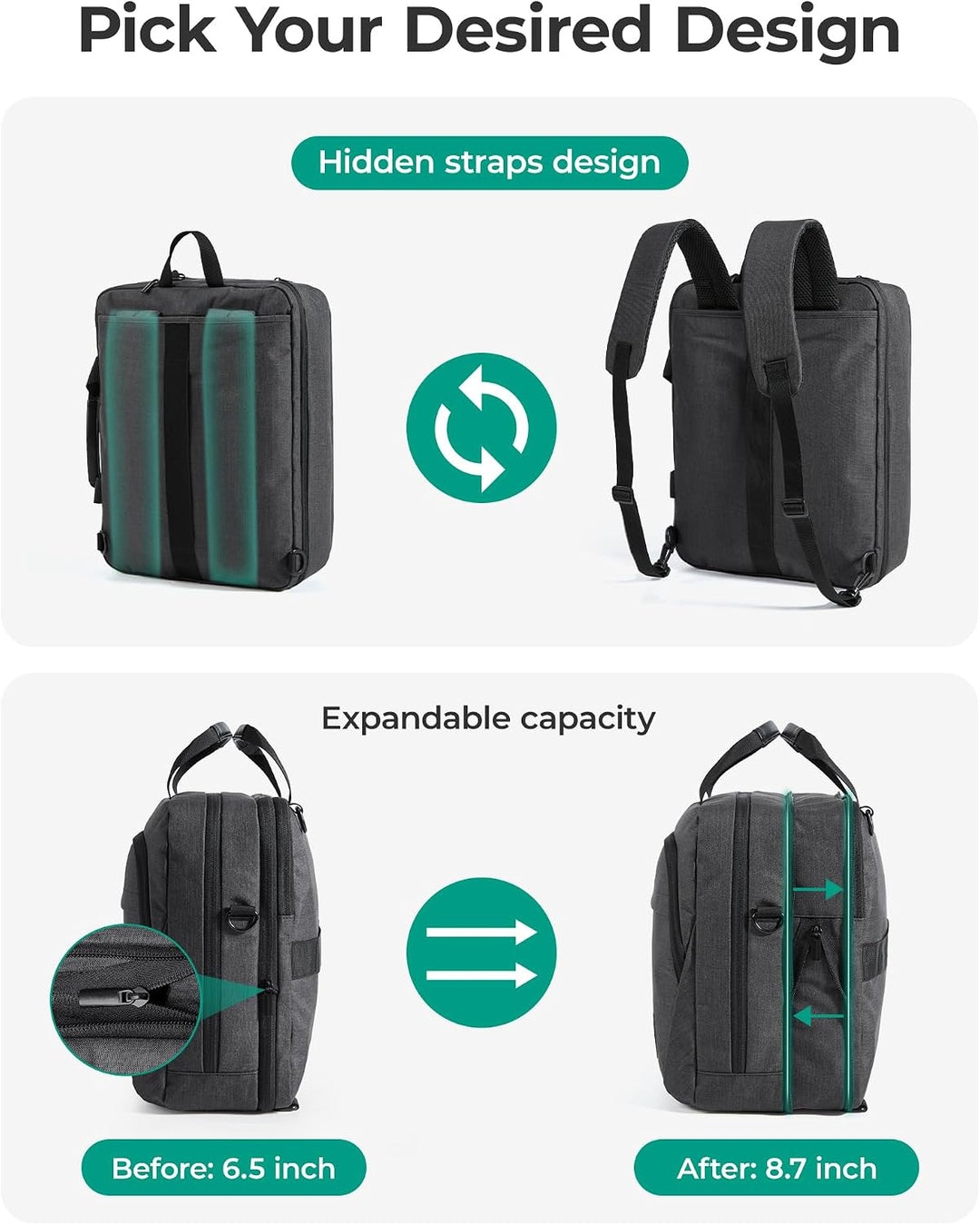 bagsmart 17,3-Zoll-Laptoptasche, Erweiterbare Aktentasche, Computertasche für Herren und Damen, Lapt