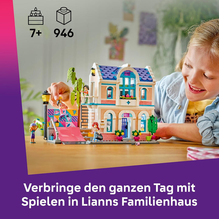 LEGO Friends Lianns Familienhaus - Miniatur Spielset mit Garten, 4 Mini Puppen, Axolotl- &amp; Gecko Tie