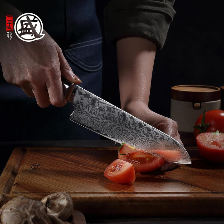 MITSUMOTO SAKARI 18 cm Japanisches Santoku Kochmesser, Handgeschmiedetes Profi Küchen Messer, S301 P