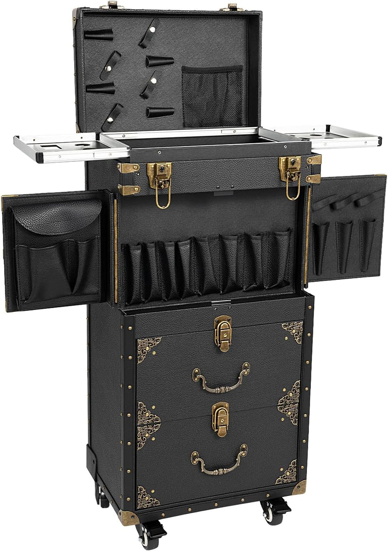 BAOCHADA Kosmetikkoffer Trolley Retro Make Up Koffer Rollbar&Abschliessbar, 4 Ebenen Schminkkoffer K