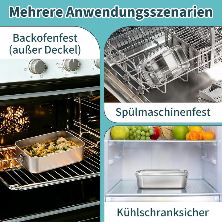 Joyfair Brotdose mit Fächern, Edelstahl Bento Box mit 3 Fächern, Metall Lunchbox Brotzeitdose mit Au
