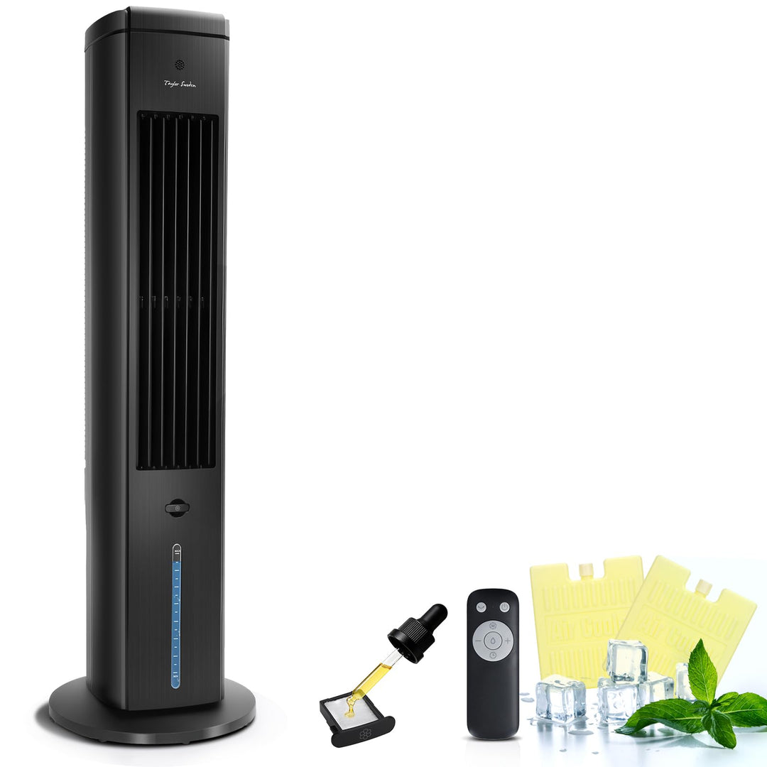 Taylor Swoden Turmventilator mit Wasserkühlung leise, 5-in-1 Luftkühler mit ION-Technologie & Aromad