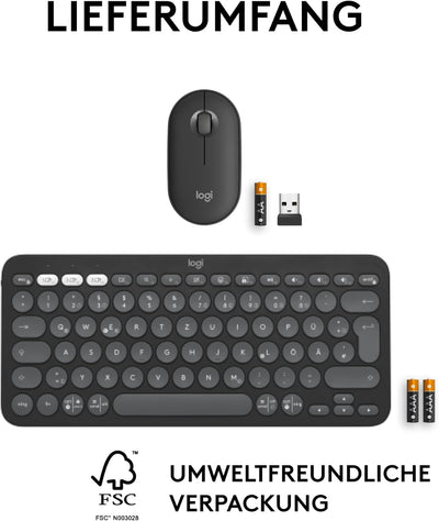 Logitech Pebble 2 Combo, kabellose Tastatur und Maus, leise und mobil, anpassbar, Logi Bolt, Bluetoo