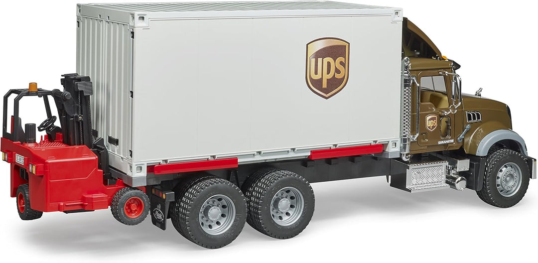 bruder 02828 - Mack Granite UPS Logistik-LKW inklusive Mitnahmestapler - 1:16 Versand & Logistik Fah