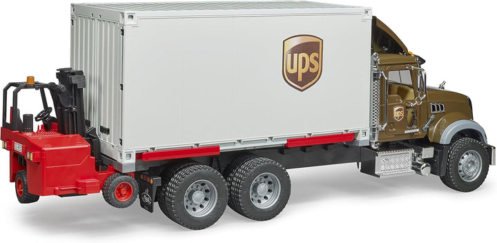 bruder 02828 - Mack Granite UPS Logistik-LKW inklusive Mitnahmestapler - 1:16 Versand & Logistik Fah