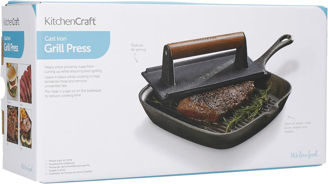 KitchenCraft Gusseisen Burgerpresse, Grill BBQ Bacon Presse, Steak Gewicht, 21 x 11 cm (8,5" x 4,5")