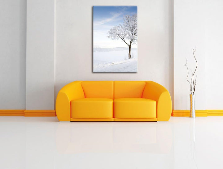 Pixxprint Baum im Schnee, Format: 100x70 auf Leinwand, XXL riesige Bilder fertig gerahmt mit Keilrah
