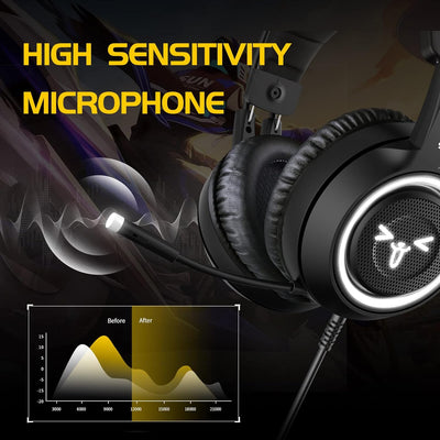 Somic Cat Gaming-Headset mit Virtual 7.1 und LED-Licht, Surround Sound, Headset mit Noise Cancelling