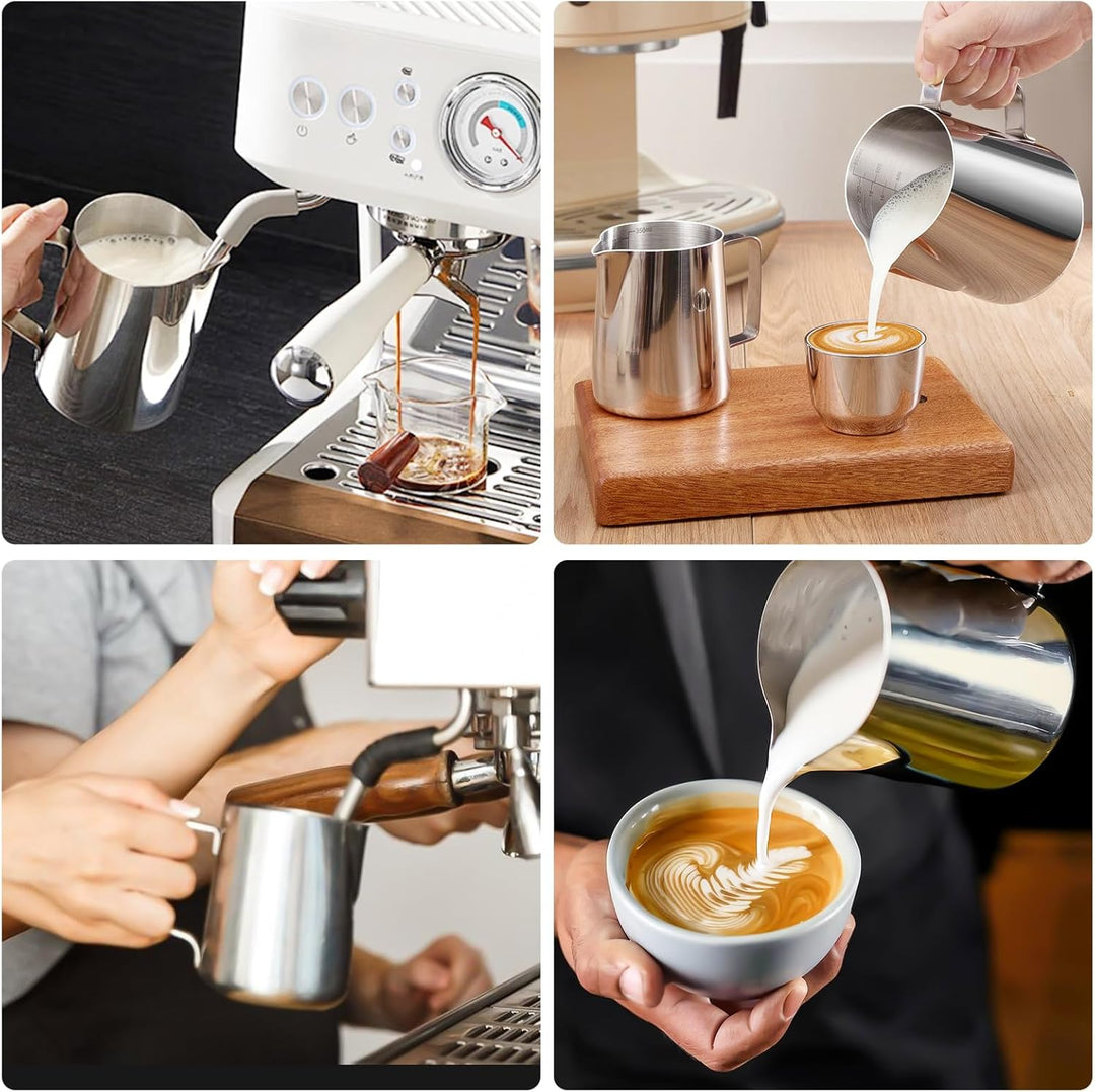 2 Stück Milchkännchen Edelstahl, Milchkanne Edelstahl 350ml & 600ml, Milchaufschäumer Kanne, Milchkä