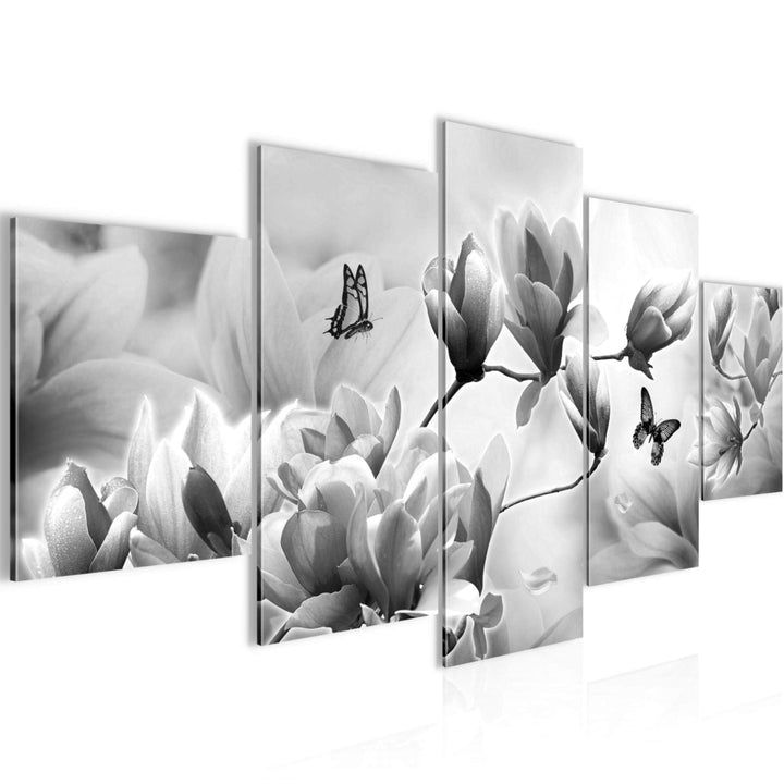 Runa Art Wandbilder Blumen Magnolien 5 Teilig Bild auf Vlies Leinwand Deko Wohnzimmer Schmetterling