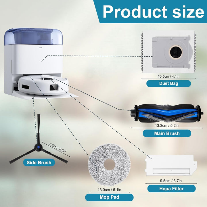 Zubehörset für ECOVACS DEEBOT MINI Saugroboter Ersatzteile, 1 Hauptbürste, 4 Seitenbürsten, 4 Filter