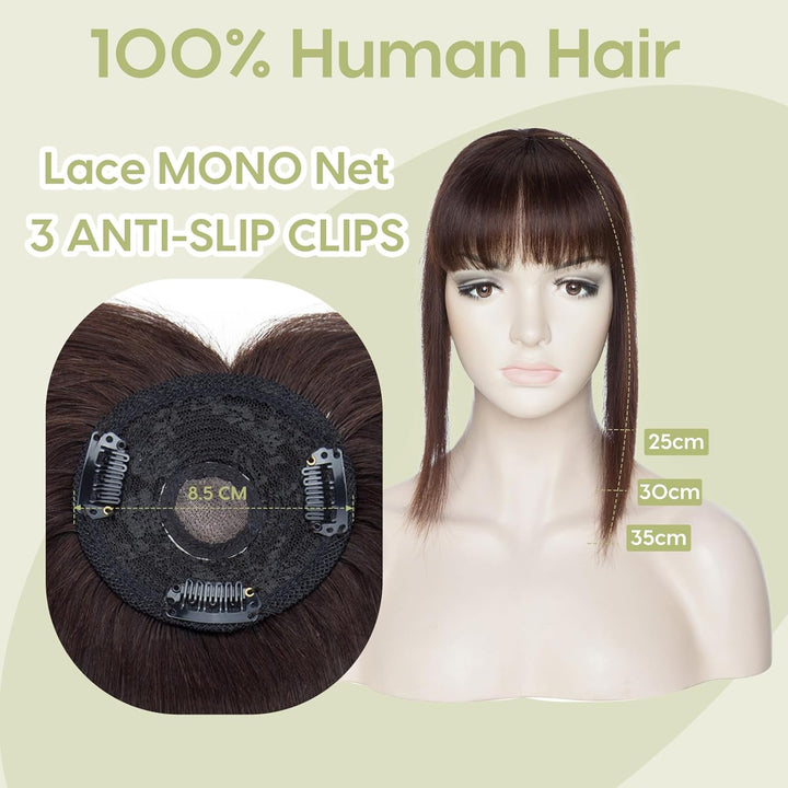 S-noilite Echthaar Hair Topper für Frauen mit Pony Haarteile für Dünnes Haar Echtes Menschliches Haa