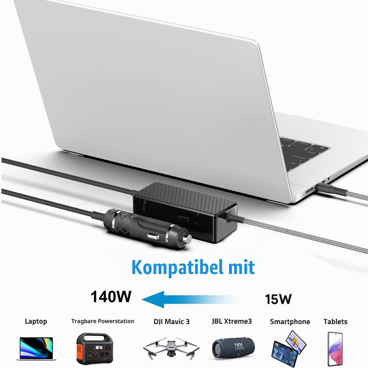 KFD PD 140W USB-C DC 12V-24V KFZ Ladegerät Laptop Netzteil Auto Ladekabel für MacBook Pro 16 14 2024