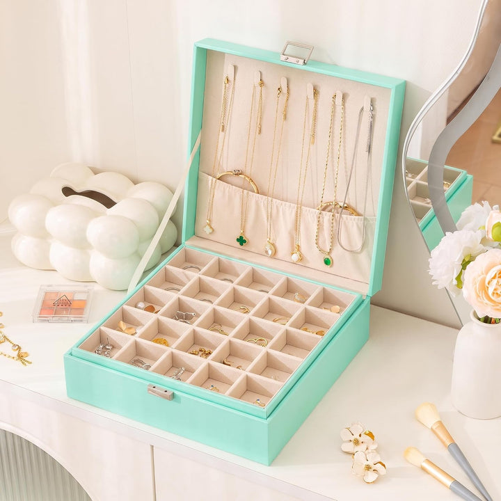 Frebeauty Ohrring-Organizer, klassische Schmuckschatulle mit 50 Fächern, doppellagig, mit 6 Haken fü