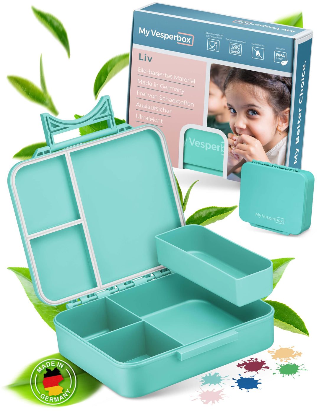 My Vesperbox® Brotdose für Kinder mit Fächern Liv [MADE IN GERMANY] - Lunchbox mit Trennfächern - Be