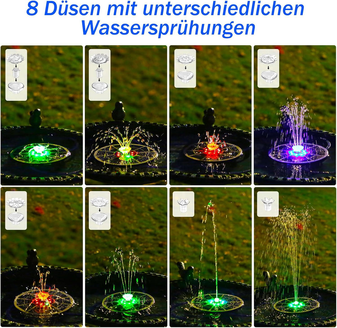 AISITIN LED Solarbrunnen für Draussen Verbessert mit 3000mAh, 3,5W Solar Schwimmender Fontäne Pumpe