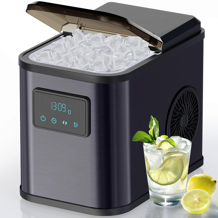 KeeGone Edelstahl Eiswürfelmaschine mit LED-Display Eismaschine Eiswürfelbereiter und Reinigungsfunk