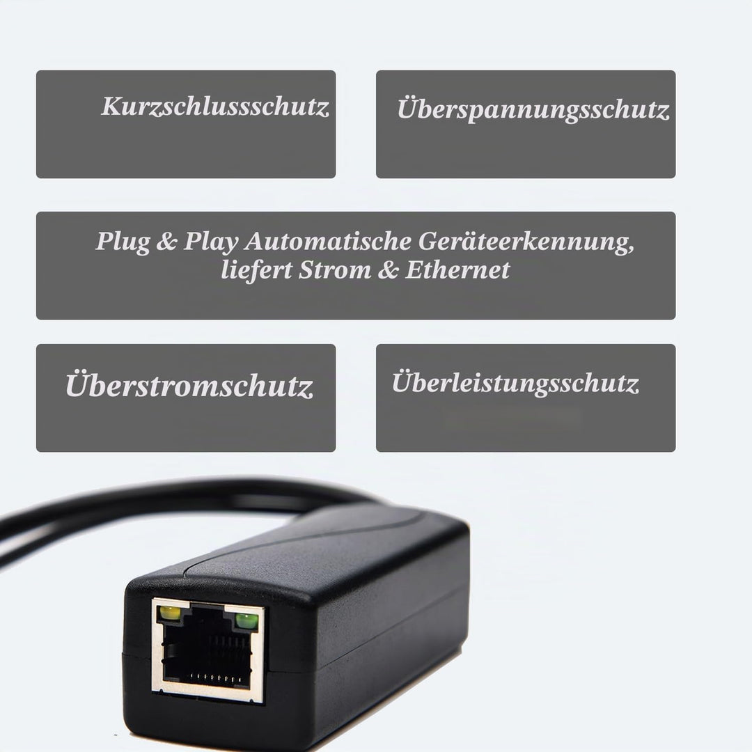 PoE Splitter Gigabit 36W 12V/3A, PoE zu Type-C 12V/3A Ausgang, Gigabit Ethernet gemäss IEEE802.3bt,