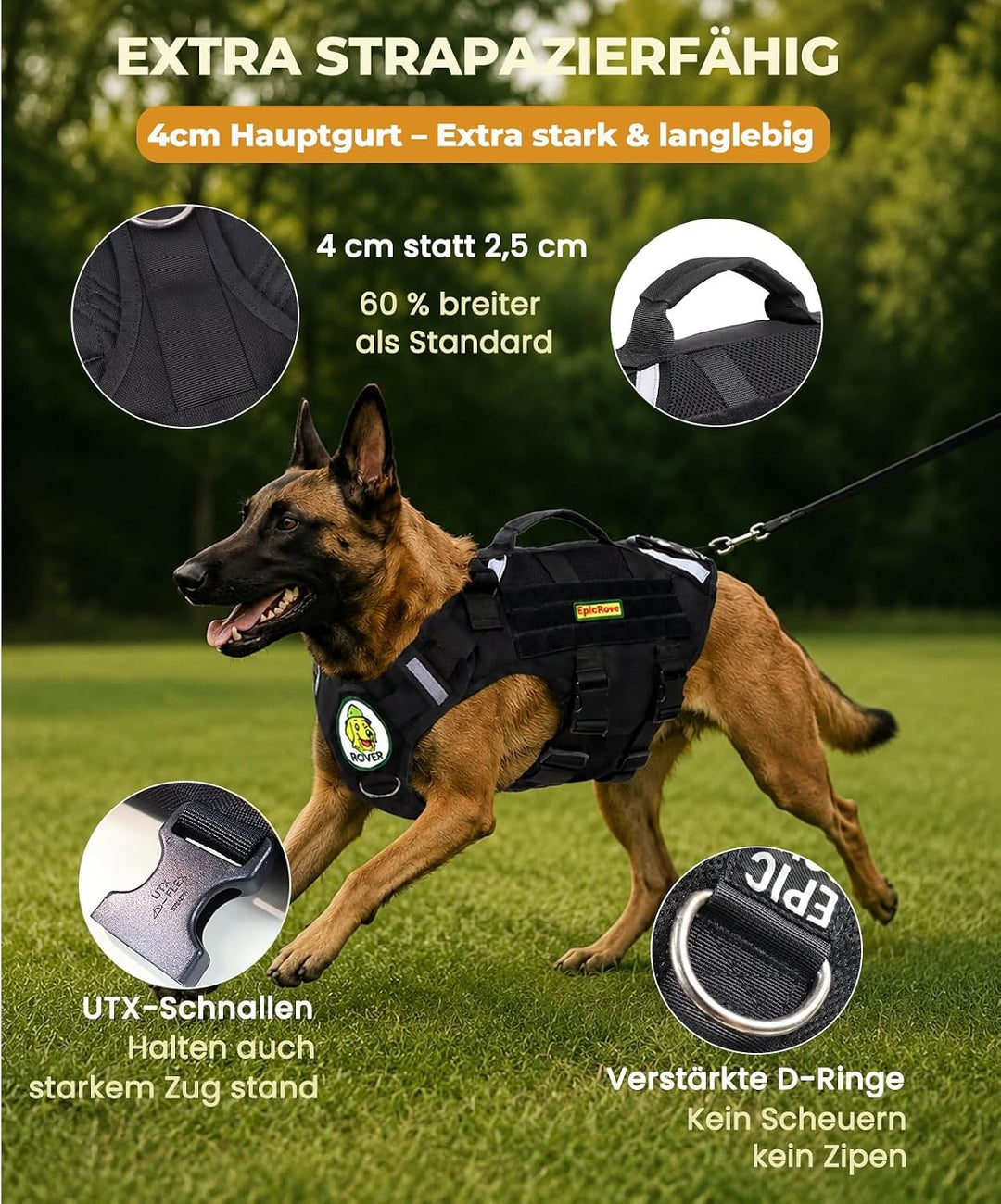 Hundegeschirr für mittelgrosse &amp; grosse Hunde – Modell RoveVest Air, leicht &amp; atmungsaktiv, verstell