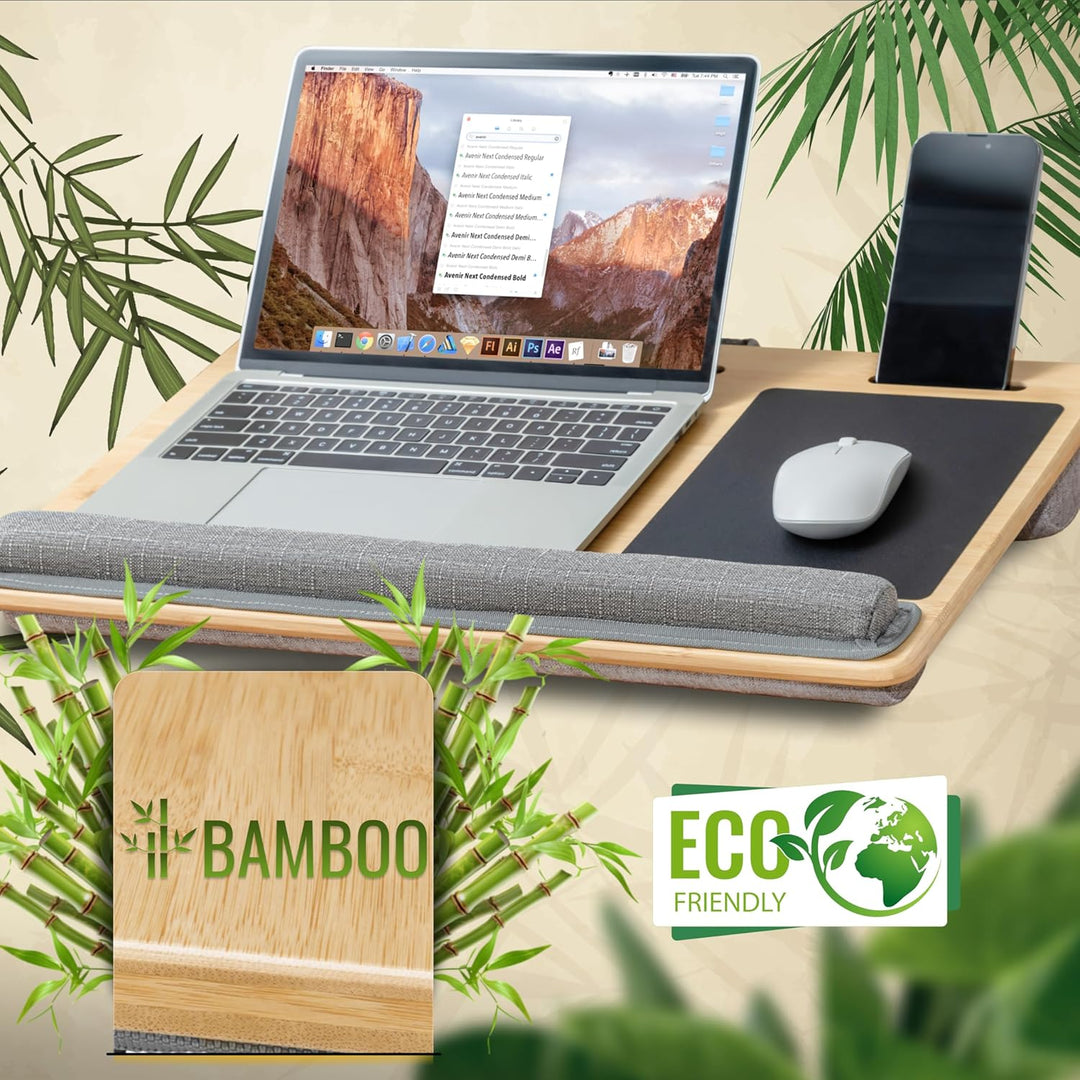 RICOO Laptopkissen Knietablett mit Kissen XXL Betttablett Laptoptisch Bambus &amp; Mauspad Schoss Kissen