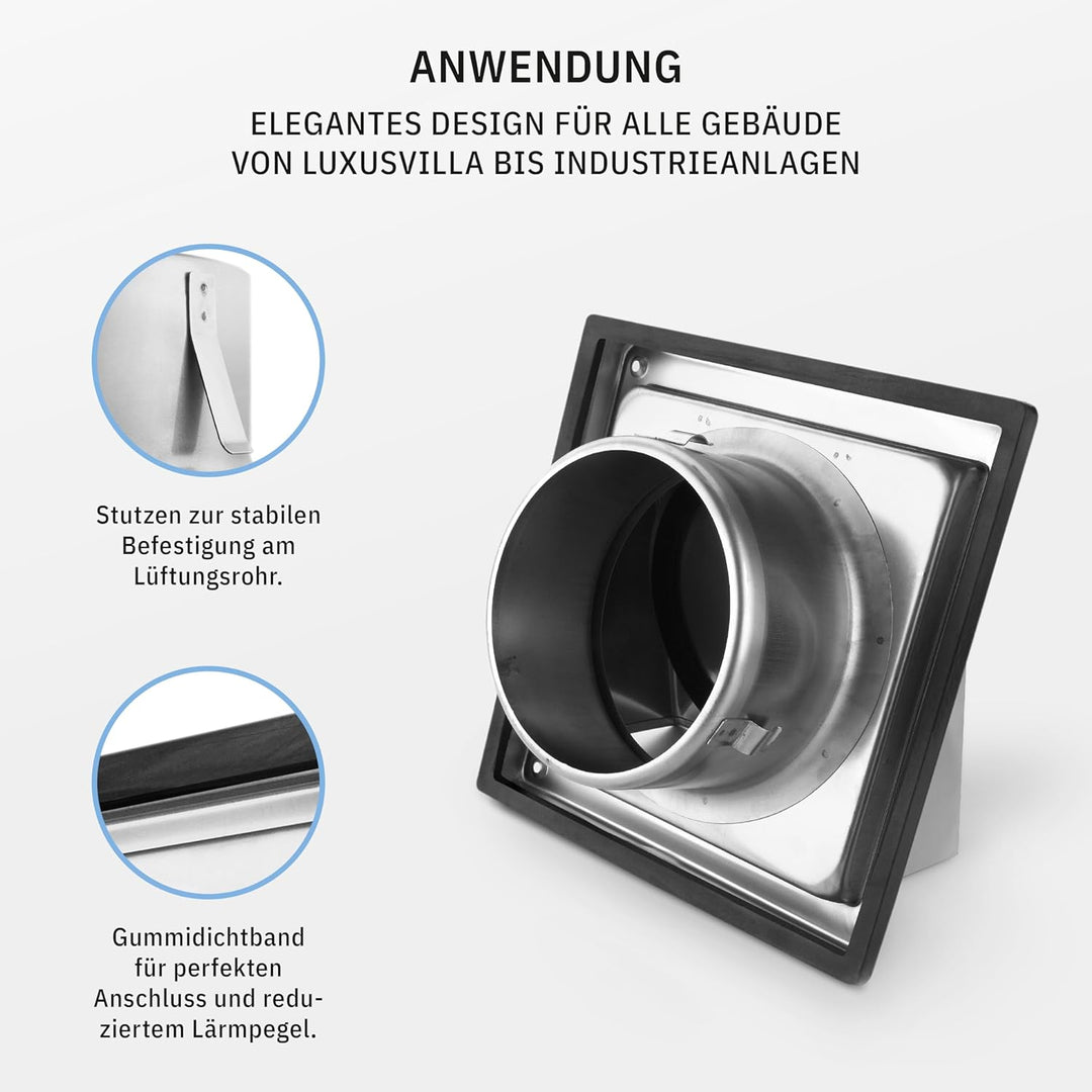 calimaero® HWG Edelstahl Lüftungsgitter 125mm, Abluftgitter, Integrierte Rückstauklappe, Sehr Witter