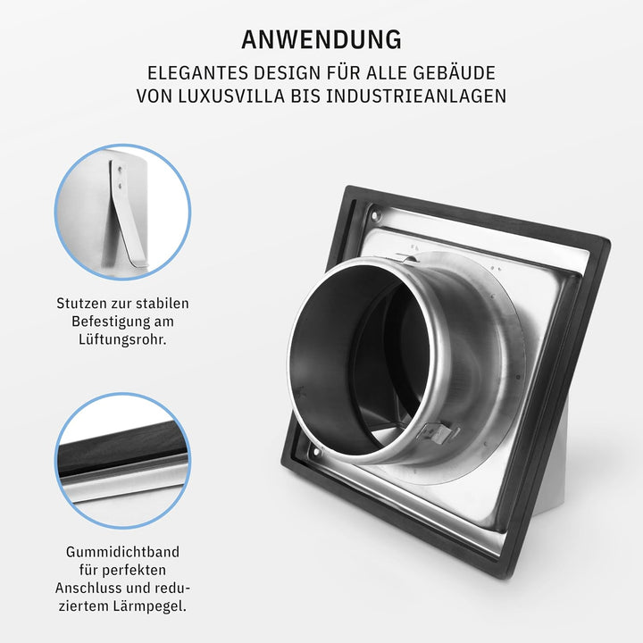 calimaero HWG Wetterschutzgitter 150mm Profi Lüftungsgitter Edelstahl Flachhaube Fassadenschutz verh